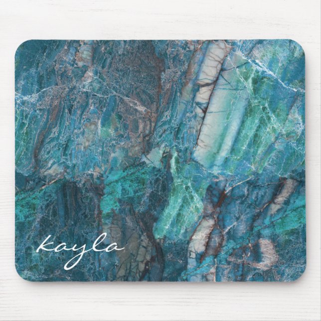 My Blue Heaven Abstract Marble with Monogram Mouse Pad (Front)