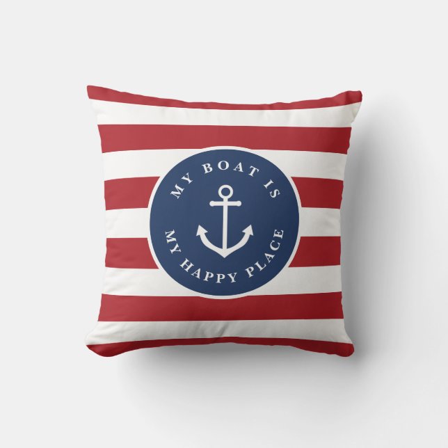 My boat is my happy place, boat name and year thro throw pillow (Front)