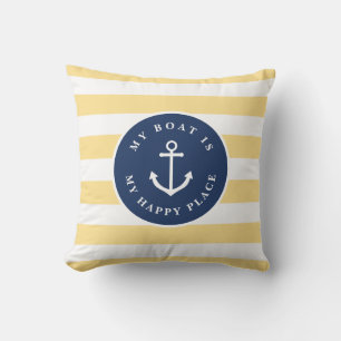 My boat is my happy place, boat name and year throw pillow