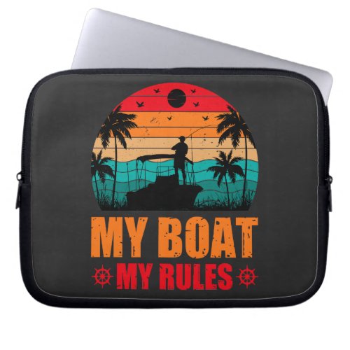 My Boat My Rules Fishing Lovers Sunset Vintage Laptop Sleeve