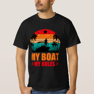 My Boat My Rules Fishing Lovers Sunset Vintage T-Shirt