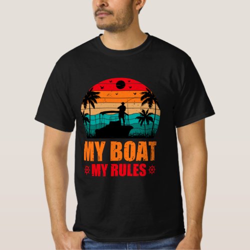 My Boat My Rules Fishing Lovers Sunset Vintage T_Shirt