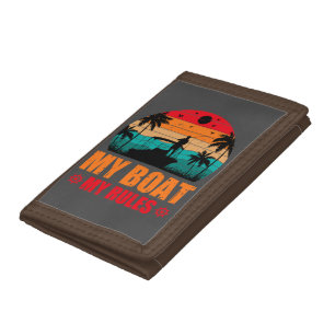 My Boat My Rules Fishing Lovers Sunset Vintage Tri-fold Wallet