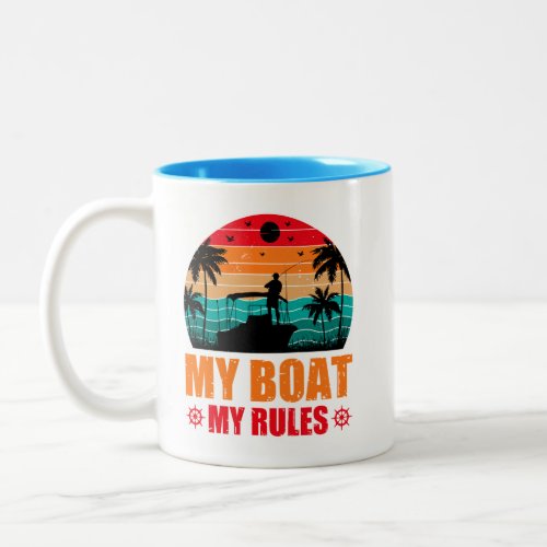 My Boat My Rules Fishing Lovers Sunset Vintage Two_Tone Coffee Mug