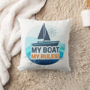 My Boat My Rules For Captain or Skipper Vintage Throw Pillow