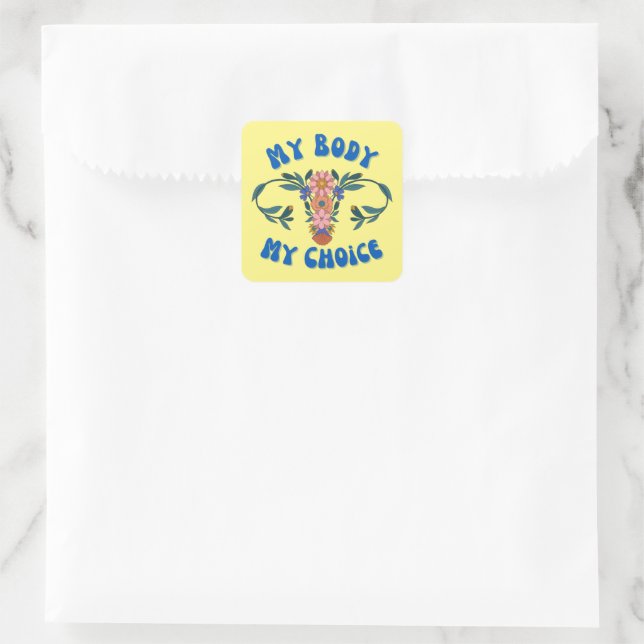 My Body My Choice Floral Uterus Pro-Choice  Square Sticker (Bag)