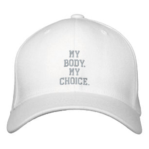 My body, my choice pink and white custom text  embroidered baseball cap