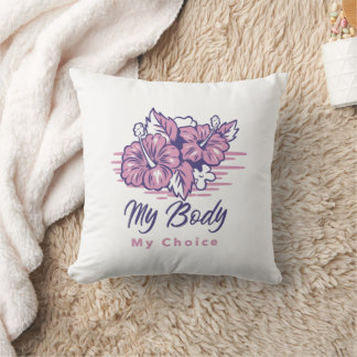 My Body My Choice Violet Floral Illustration Throw Pillow