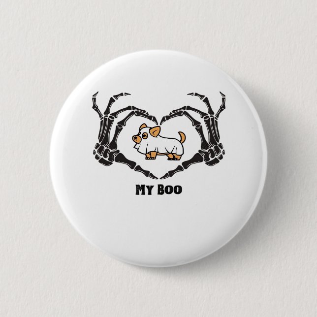 My Boo Chihuahua Costume With Skeleton Heart Hands Button (Front)