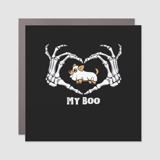 My Boo Chihuahua Costume With Skeleton Heart Hands Car Magnet (Front)