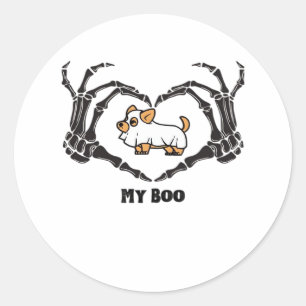 My Boo Chihuahua Costume With Skeleton Heart Hands Classic Round Sticker