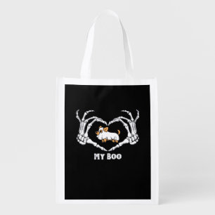 My Boo Chihuahua Costume With Skeleton Heart Hands Grocery Bag