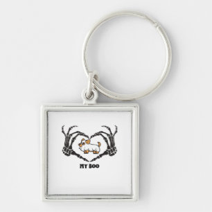 My Boo Chihuahua Costume With Skeleton Heart Hands Keychain