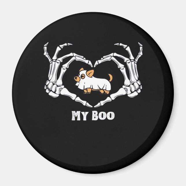 My Boo Chihuahua Costume With Skeleton Heart Hands Magnet (Front)