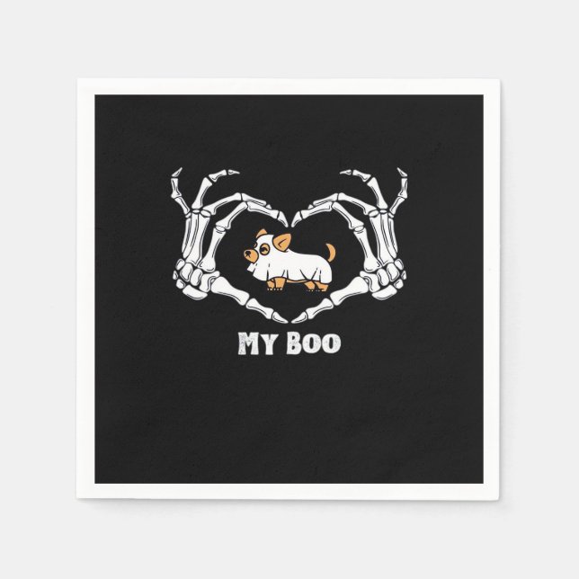 My Boo Chihuahua Costume With Skeleton Heart Hands Napkins (Front)