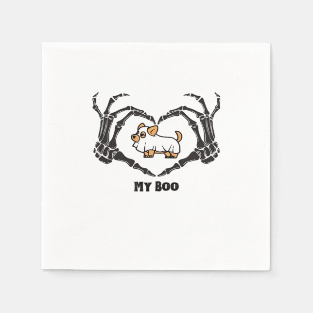 My Boo Chihuahua Costume With Skeleton Heart Hands Napkins (Front)