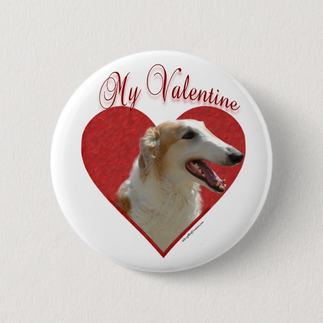 My Borzoi Valentine Pinback Button (Front)