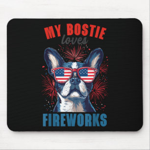 My Boston Terrier Loves Fireworks 4th Of July Dog Mouse Pad