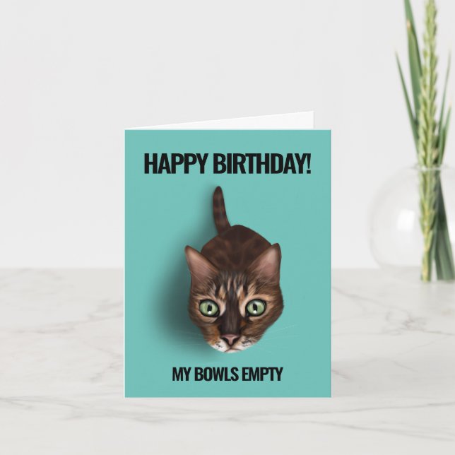 My Bowl Is Empty - Funny Cat Birthday Card (Front)
