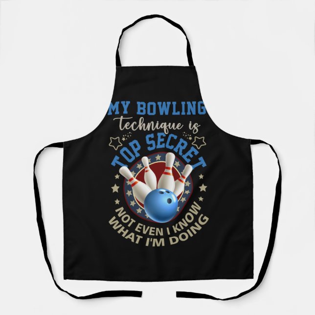 My Bowling Technique Is Top Secret Funny Bowling B Apron (Front)
