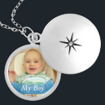 My Boy Blue Ribbon Personalized Locket Necklace<br><div class="desc">Lovely photo necklace personalized with your baby photo.You can keep this sign:"My Boy",  or you can change this sign,  and for example type there baby's name.</div>