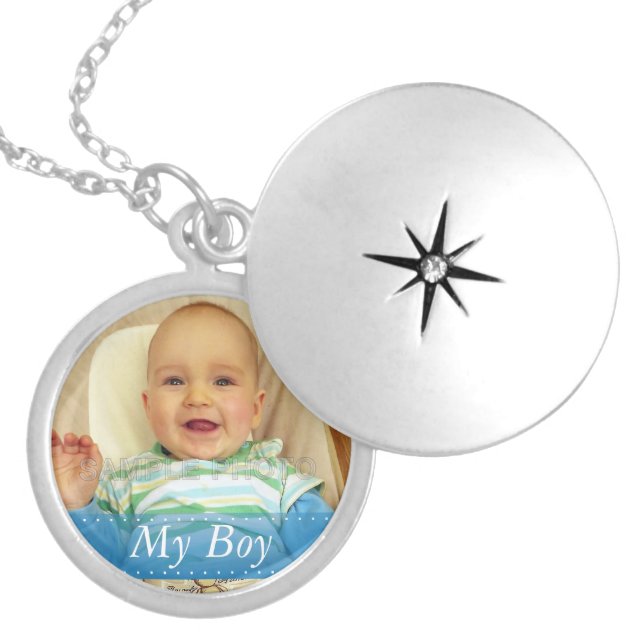 My Boy Blue Ribbon Personalized Locket Necklace (Front)
