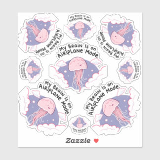 My Brain Airplane Mode Funny Jellyfish Brain Fog Sticker