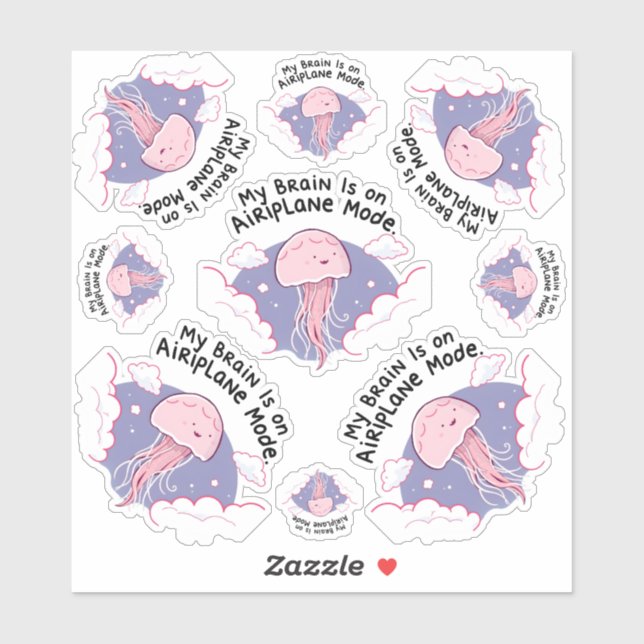My Brain Airplane Mode Funny Jellyfish Brain Fog  Sticker (Sheet)