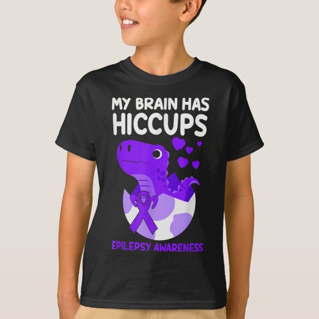My Brain Has Hiccups Purple Ribbon Epilepsy T-Shirt (Front)