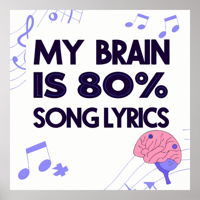 "My Brain Is 80% Song Lyrics" Graphic Poster (Front)