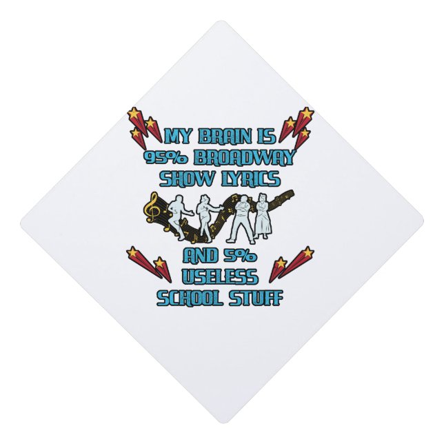 My Brain Is 95% Broadway Show Lyrics Actor Actress Graduation Cap Topper (Front)