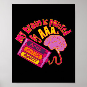 My Brain Is Powered By Aaa Adhd Autism Anxiety Poster