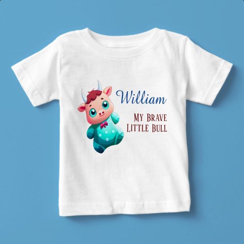 My Brave Little Bull Custom Name Baby T_Shirt