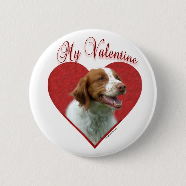 My Brittany Spaniel Valentine Pinback Button (Front)