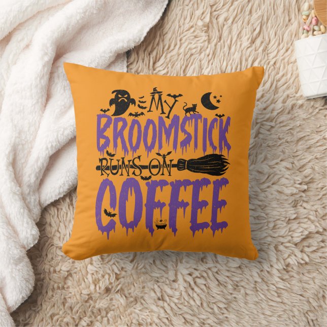 My Broomstick Runs On Coffee addict Halloween Cool Throw Pillow (Blanket)