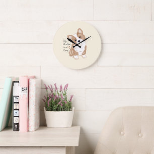 'My Brother is a Corgi' Playful Dog Warm Cream Large Clock