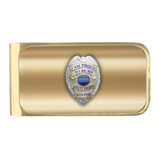 My Brother Keeper Badge Gold Finish Money Clip (Front)