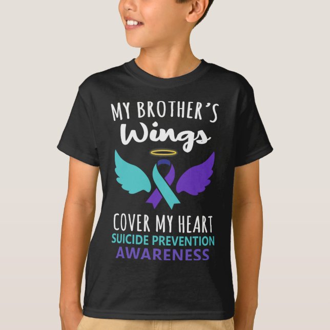 My Brother's Wings Cover Heart Suicide Awareness R T-Shirt (Front)