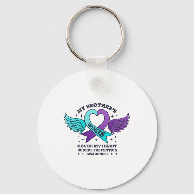My Brother's Wings Cover My Heart Suicide Preventi Keychain (Front)