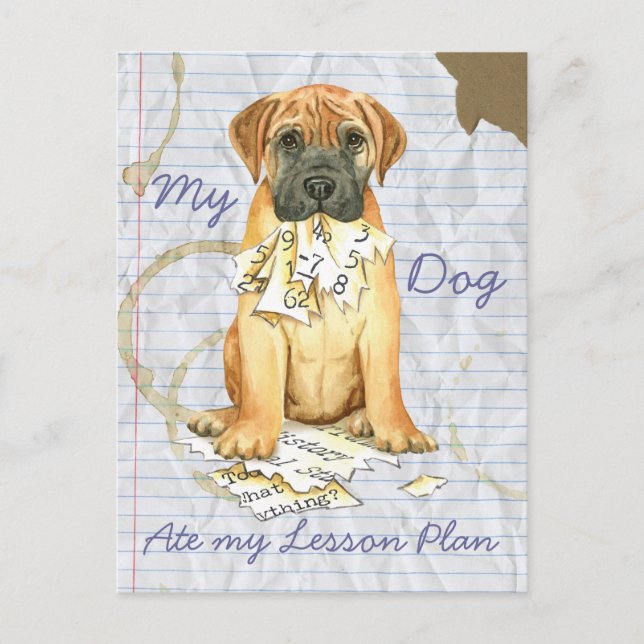 My Bullmastiff Ate My Lesson Plan Postcard (Front)