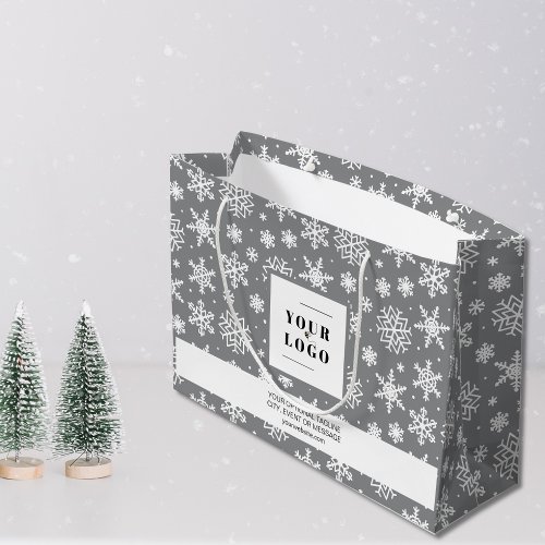 My Business Logo Silver Grey Christmas Snowflake Large Gift Bag