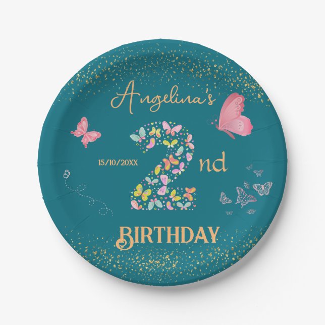 My butterfly is turning two: butterfly themed paper plates (Front)