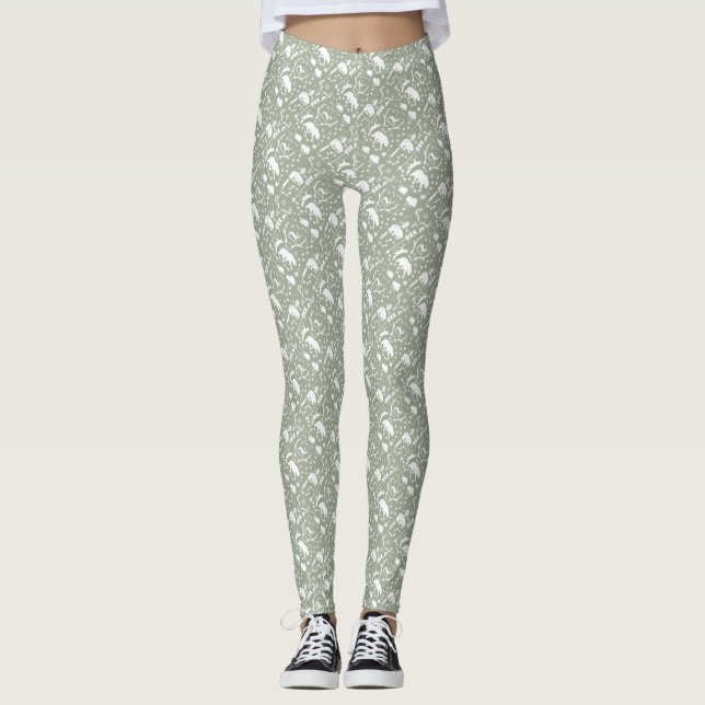 My Camping Gray Animal Tracks, Arrows Wildlife Leggings (Front)
