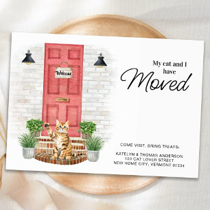 My Cat and I Have Moved Front Red Door Moving Announcement Postcard