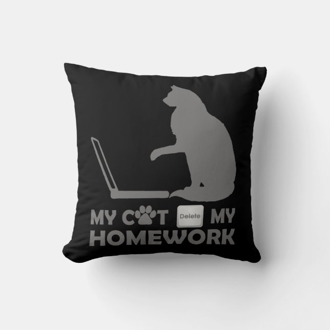 My cat deleted my homework throw pillow (Front)