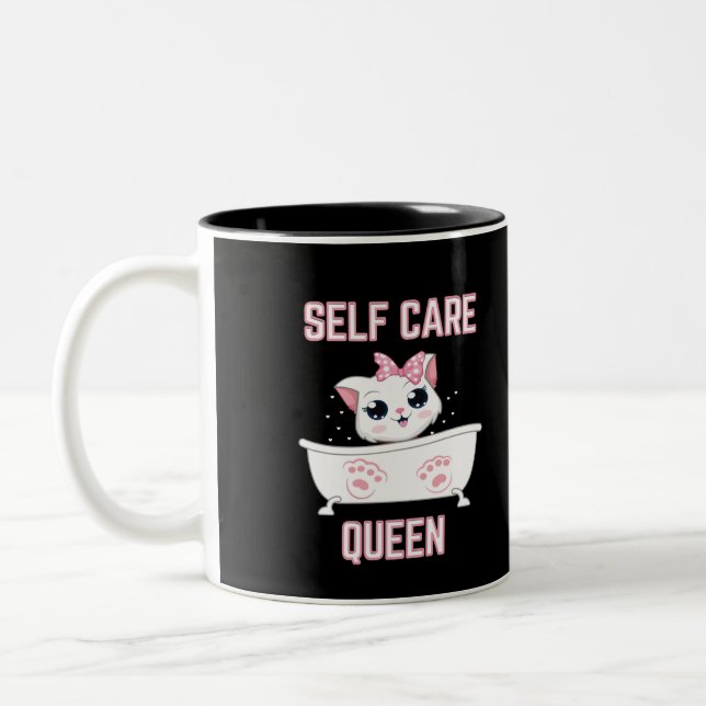 My Cat Is a Self Care Queen Two-Tone Coffee Mug (Left)