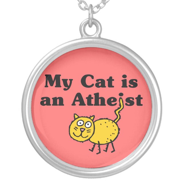 My Cat Is An Atheist Silver Plated Necklace (Front)