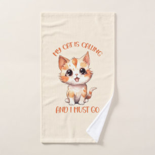 My Cat Is Calling Cute Orange Cat Bath Towel Set