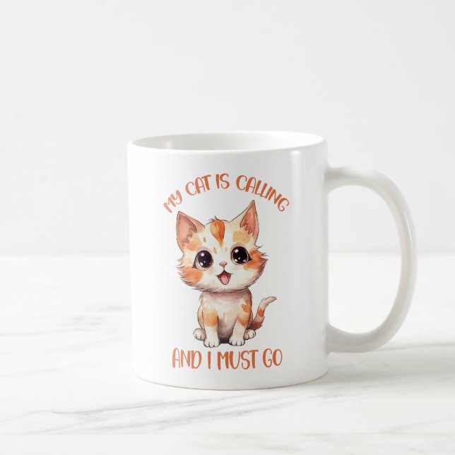 My Cat Is Calling Cute Orange Cat Coffee Mug (Right)