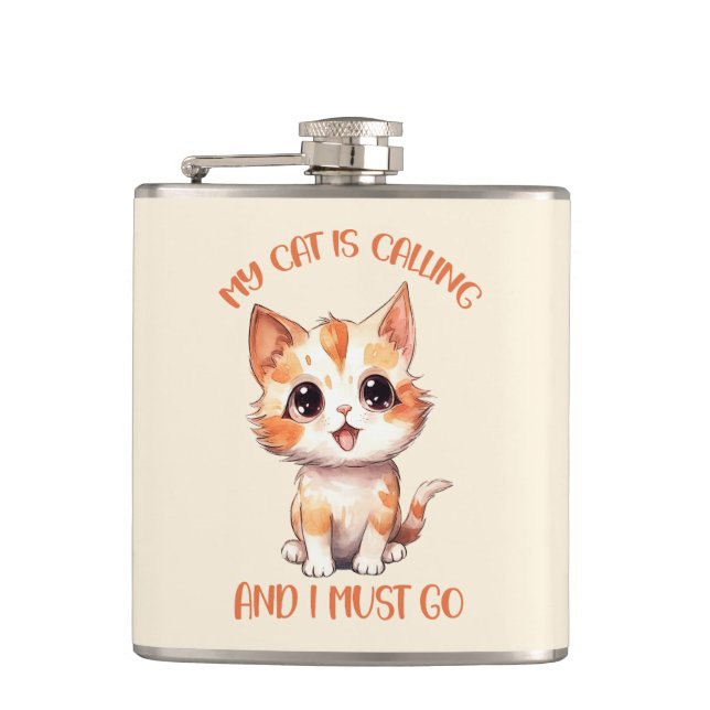 My Cat Is Calling Cute Orange Cat Flask (Front)